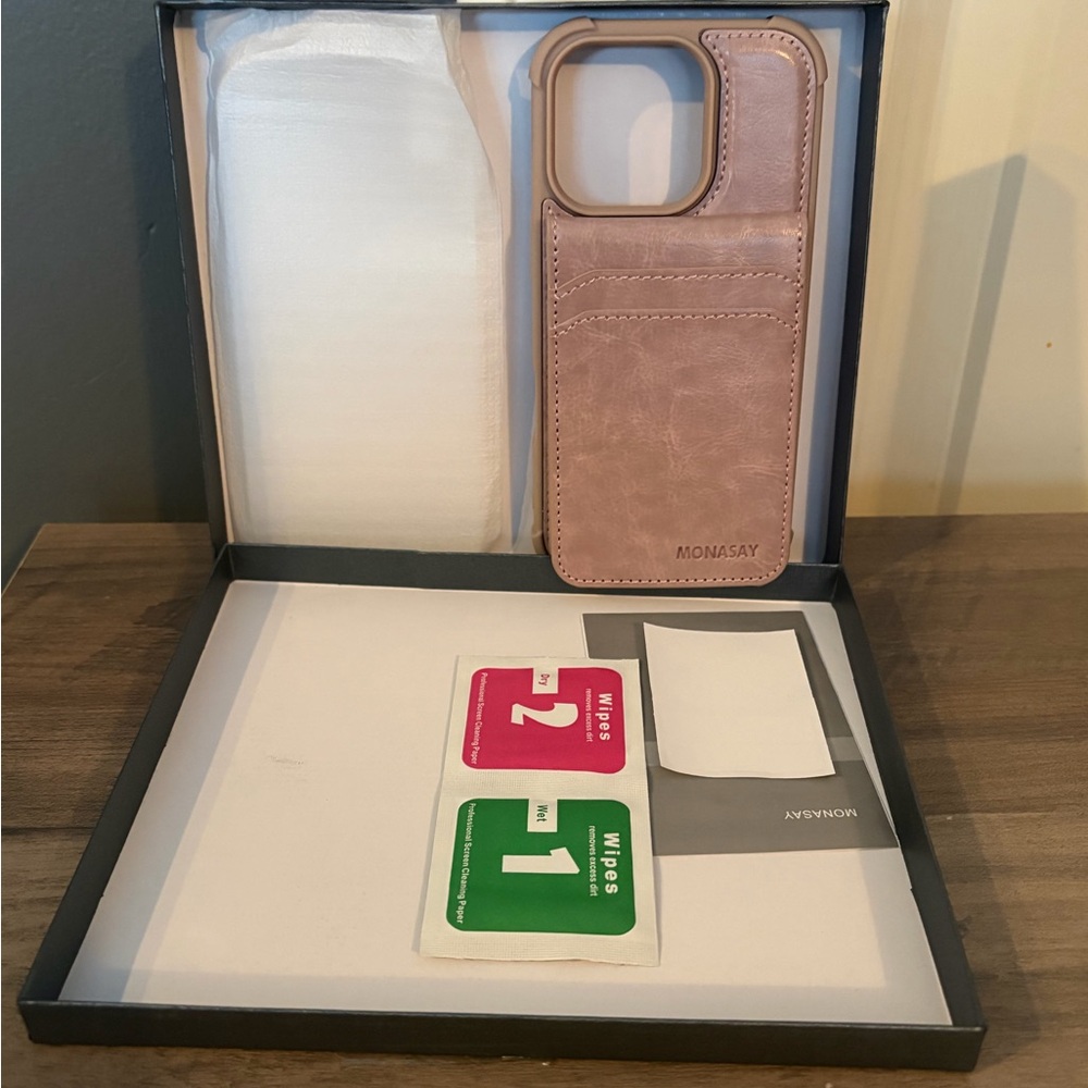 Pink iPhone 14, 15 or 16 MagSafe Case with Screen Protector and Magnetic Wallet